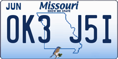 MO license plate OK3J5I