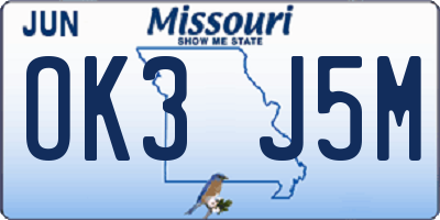 MO license plate OK3J5M