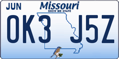 MO license plate OK3J5Z