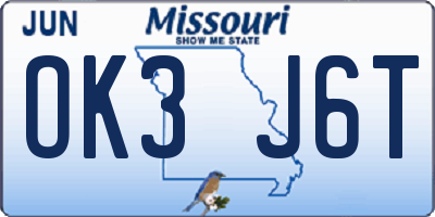 MO license plate OK3J6T