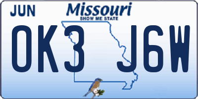 MO license plate OK3J6W
