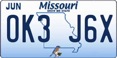 MO license plate OK3J6X