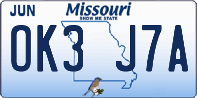 MO license plate OK3J7A