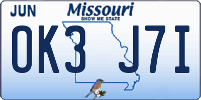 MO license plate OK3J7I