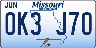 MO license plate OK3J7O