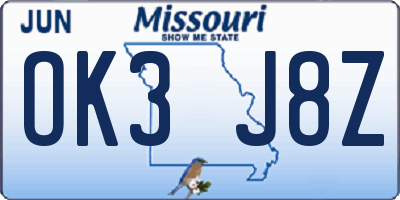 MO license plate OK3J8Z