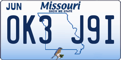 MO license plate OK3J9I