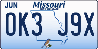 MO license plate OK3J9X