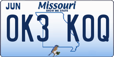 MO license plate OK3K0Q