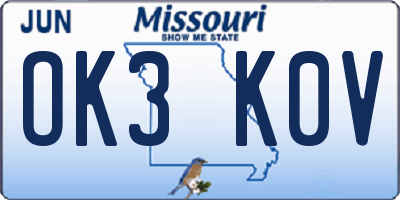 MO license plate OK3K0V
