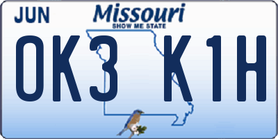 MO license plate OK3K1H