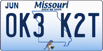 MO license plate OK3K2T