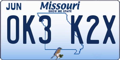 MO license plate OK3K2X