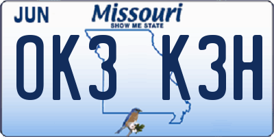 MO license plate OK3K3H