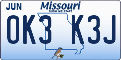 MO license plate OK3K3J