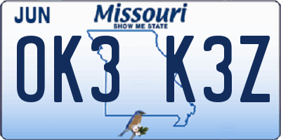 MO license plate OK3K3Z