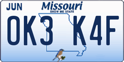 MO license plate OK3K4F