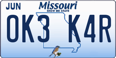 MO license plate OK3K4R
