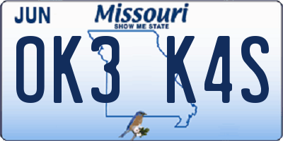 MO license plate OK3K4S