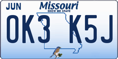 MO license plate OK3K5J