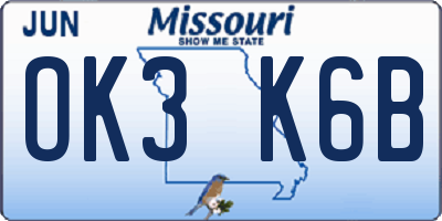 MO license plate OK3K6B