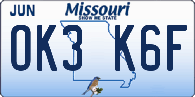 MO license plate OK3K6F