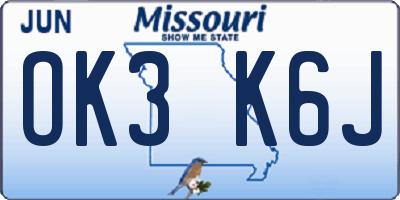 MO license plate OK3K6J