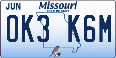 MO license plate OK3K6M