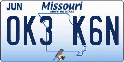 MO license plate OK3K6N