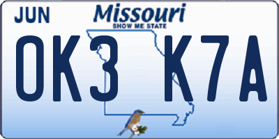 MO license plate OK3K7A