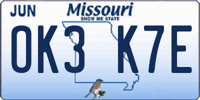 MO license plate OK3K7E