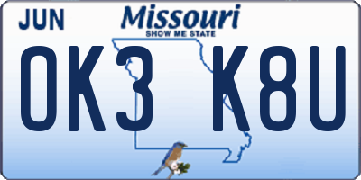 MO license plate OK3K8U