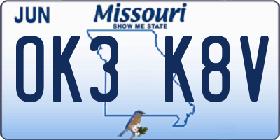 MO license plate OK3K8V