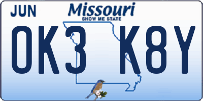 MO license plate OK3K8Y