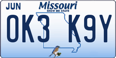 MO license plate OK3K9Y