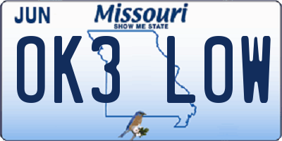 MO license plate OK3L0W