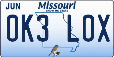 MO license plate OK3L0X
