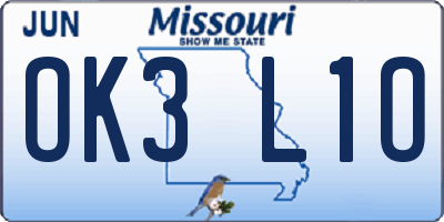 MO license plate OK3L1O