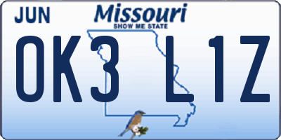 MO license plate OK3L1Z
