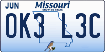 MO license plate OK3L3C