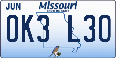 MO license plate OK3L3O