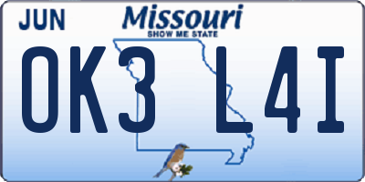 MO license plate OK3L4I