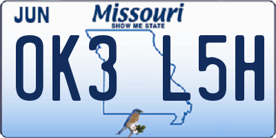 MO license plate OK3L5H