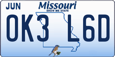 MO license plate OK3L6D