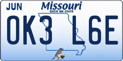 MO license plate OK3L6E