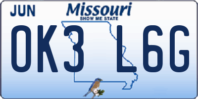 MO license plate OK3L6G