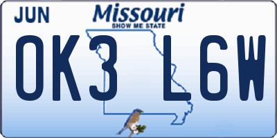 MO license plate OK3L6W