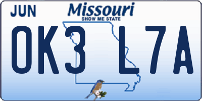 MO license plate OK3L7A