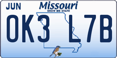 MO license plate OK3L7B