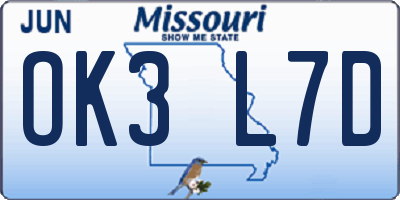 MO license plate OK3L7D